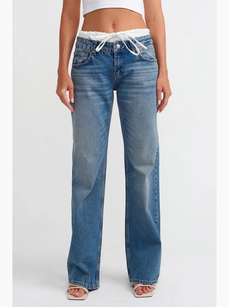 Damesjeans met rechte pijp en middelhoge taille dilvin Saffierblauw - Kiabi