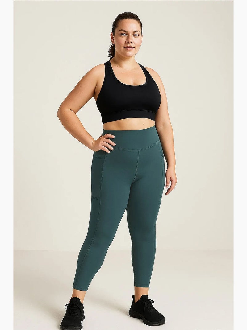 Dameslegging met hoge taille en zak tommy Donkergroen - Kiabi