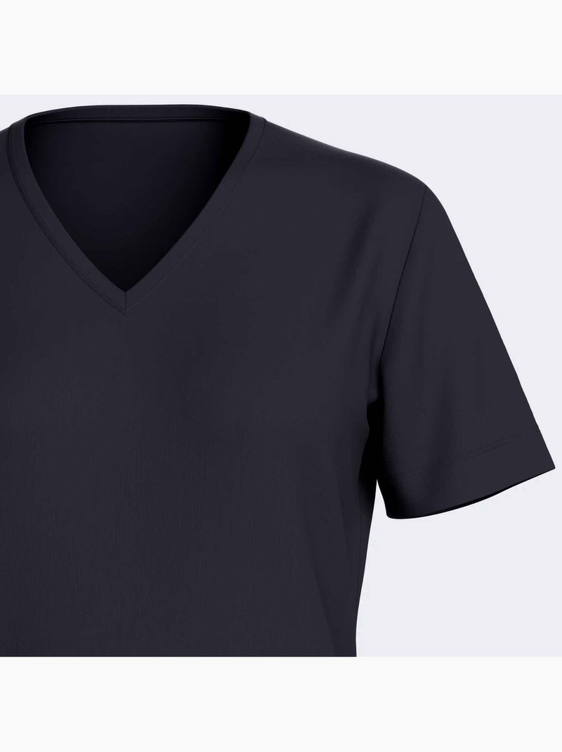 Damespyjama lyocell korte mouwen Marineblauw - Kiabi