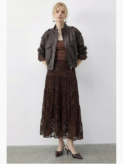 Damesrok hoge taille getextureerde maxi lucci - Kiabi
