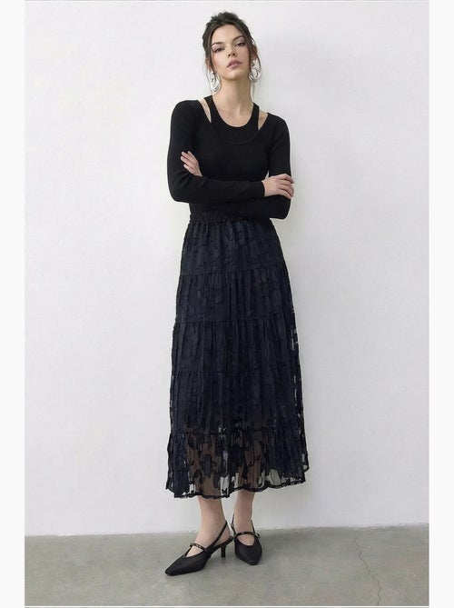 Damesrok hoge taille getextureerde maxi lucci - Kiabi