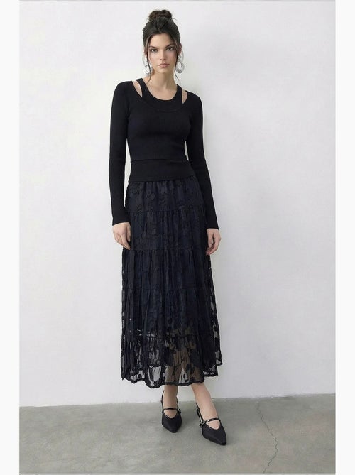 Damesrok hoge taille getextureerde maxi lucci - Kiabi