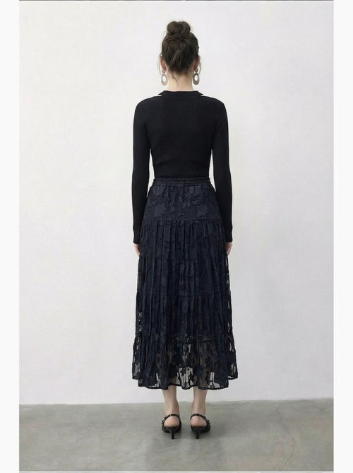 Damesrok hoge taille getextureerde maxi lucci - Kiabi