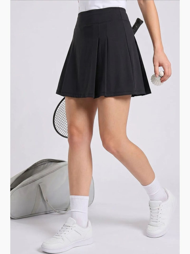 Damesrok met hoge taille en plooien tommy Zwart - Kiabi