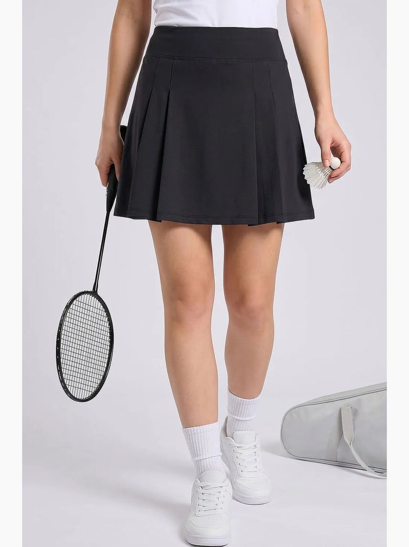 Damesrok met hoge taille en plooien tommy Zwart - Kiabi