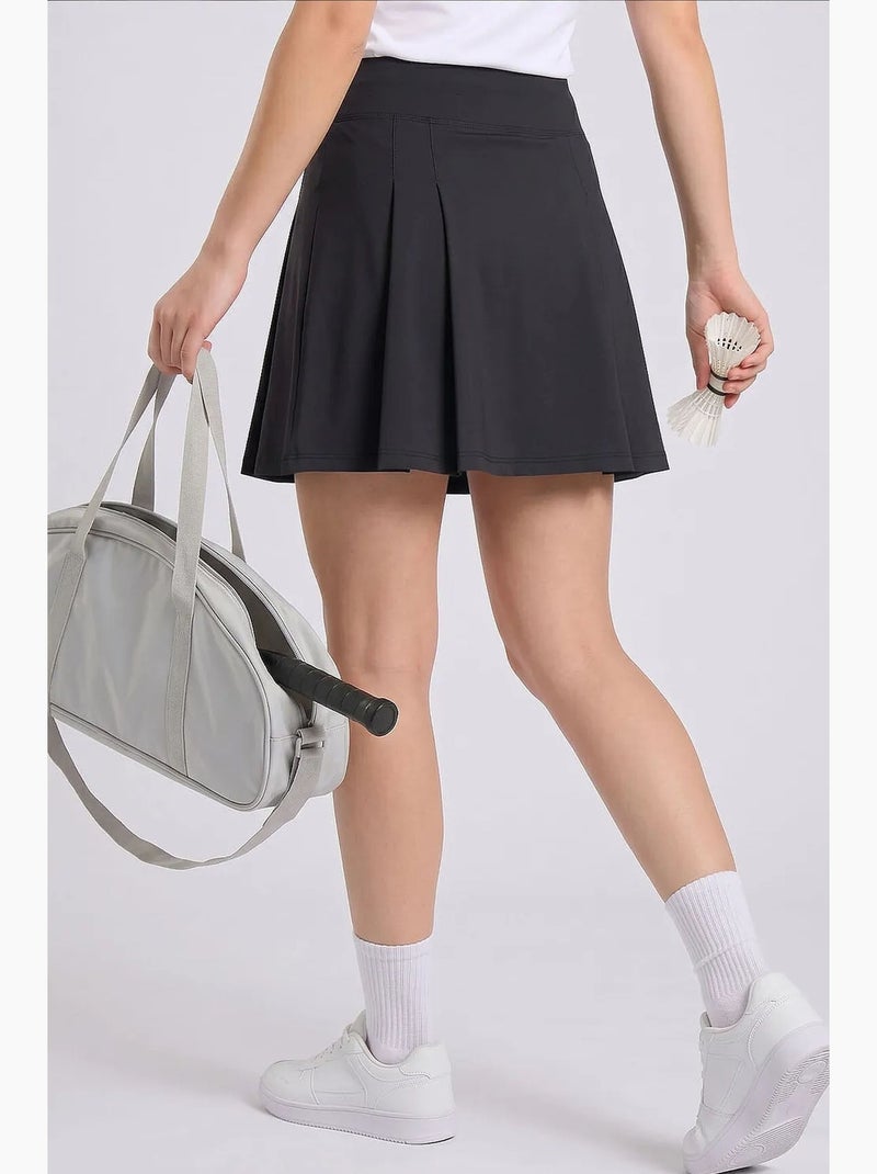Damesrok met hoge taille en plooien tommy Zwart - Kiabi