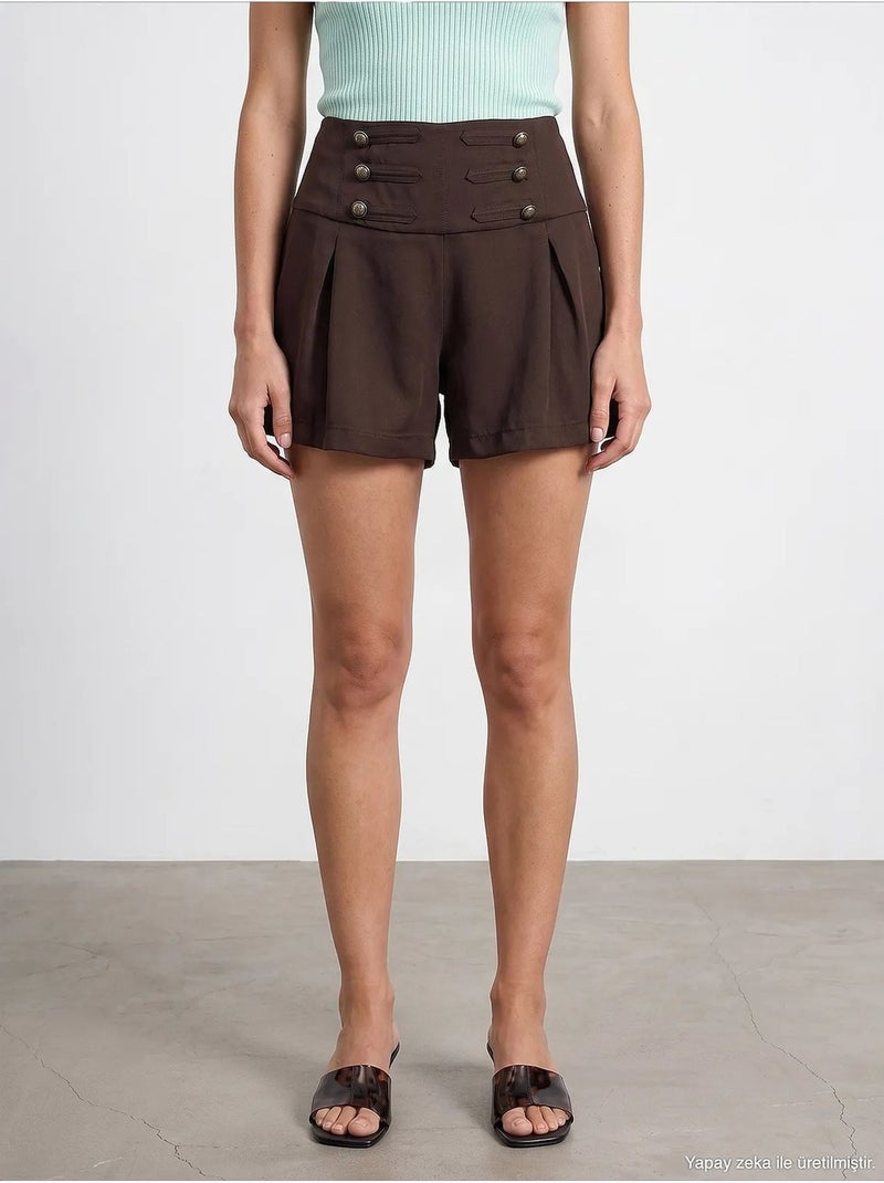 Damesshort van tencel dilvin Bruin - Kiabi