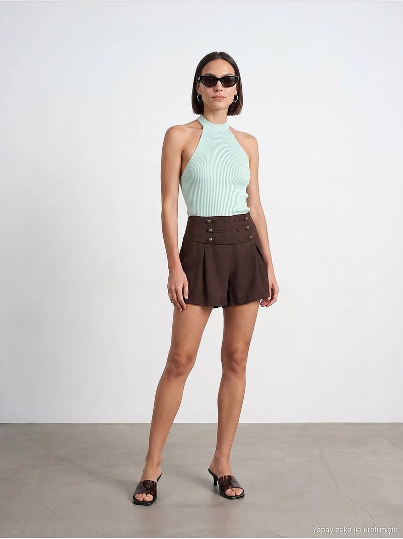 Damesshort van tencel dilvin Bruin - Kiabi