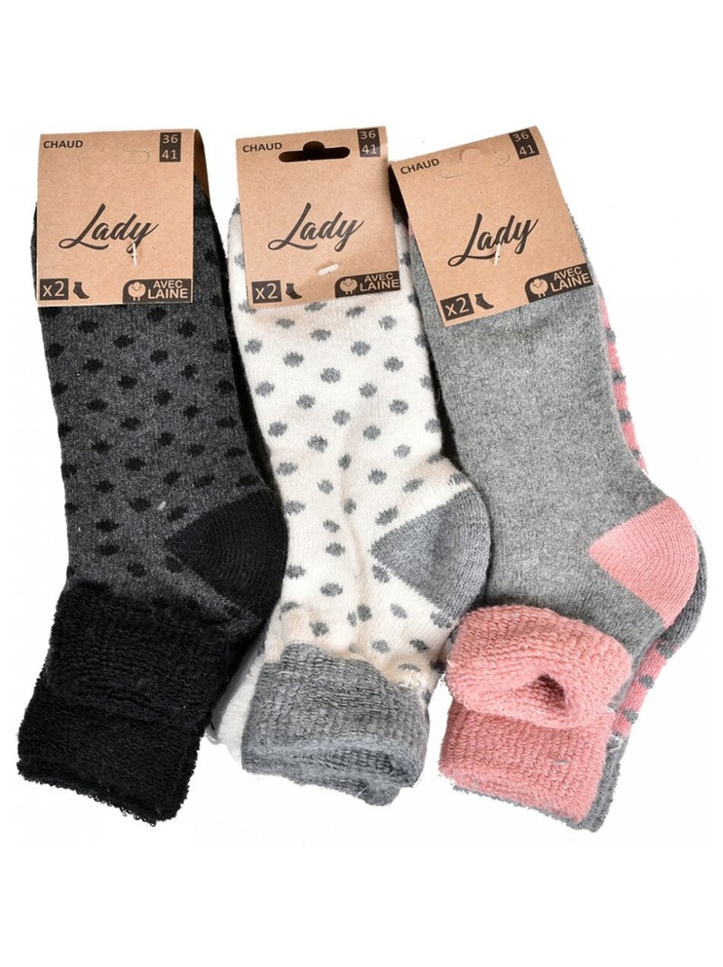 Damessokken halfhoog warmte en comfort - Set van 6 paar Zwart Roze Grijs - Kiabi