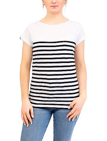 Damestop met bretonse strepen van lichtgewicht katoen 'breizh océan', gestreept t-shirt voor dames