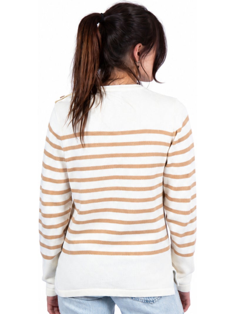 Damestrui met strepen of effen matrozenprint 'breizh océan', dameswintertrui Beige - Kiabi