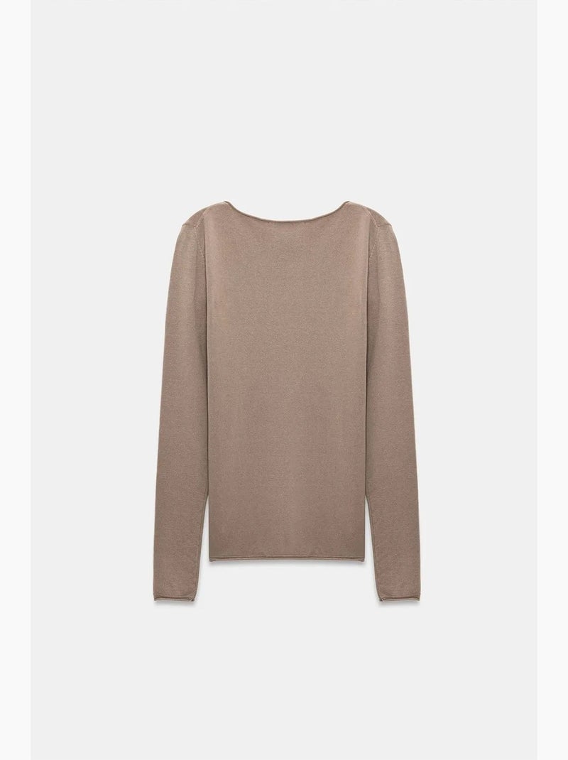 Damestrui van ribgebreide stof met boothals dilvin Klei-beige - Kiabi