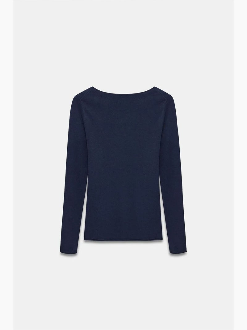 Damestrui van ribgebreide stof met boothals dilvin Marineblauw - Kiabi