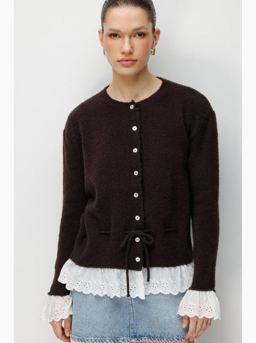 Damesvest met ronde hals en knopen mixray - Kiabi