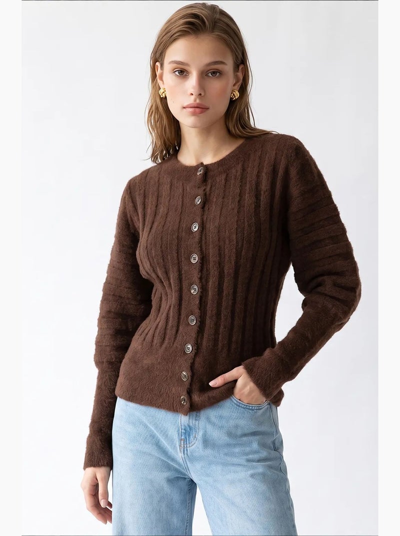 Damesvest met ronde hals mixray Bruin - Kiabi
