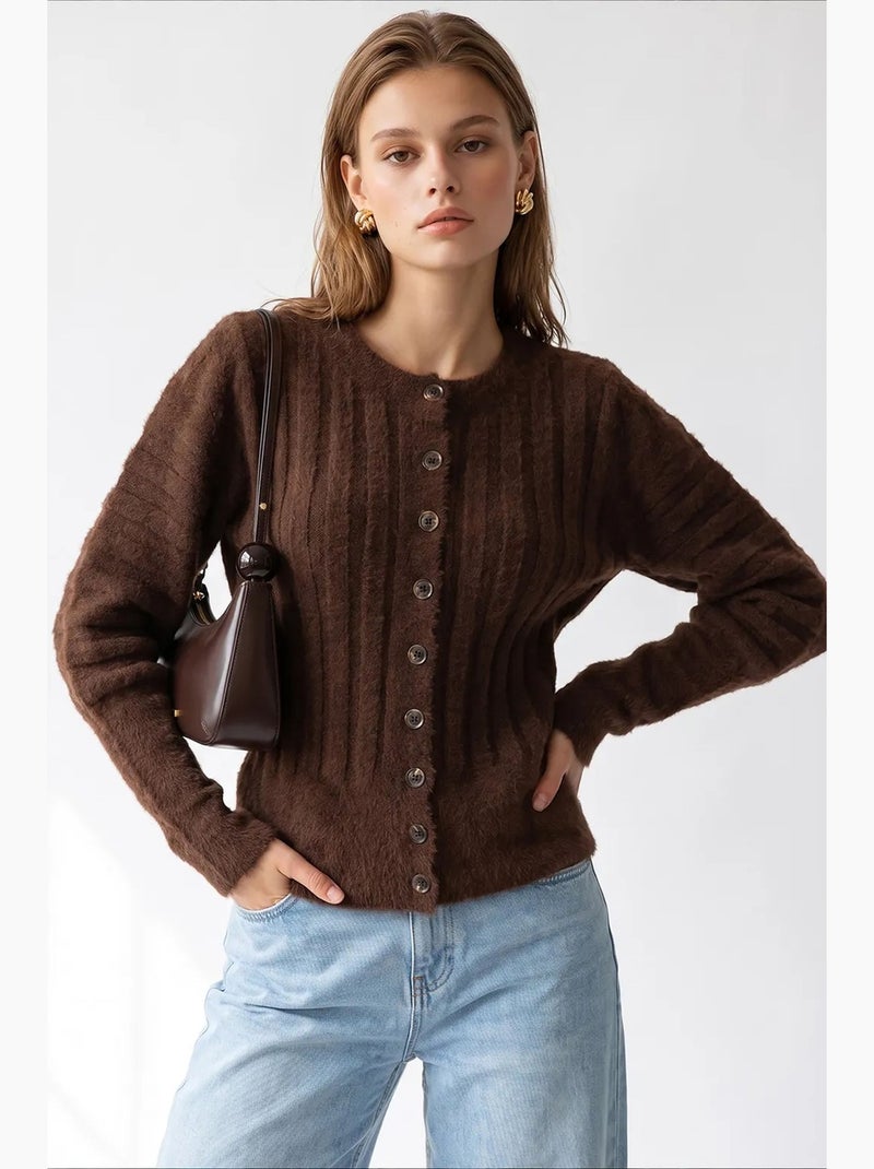 Damesvest met ronde hals mixray Bruin - Kiabi