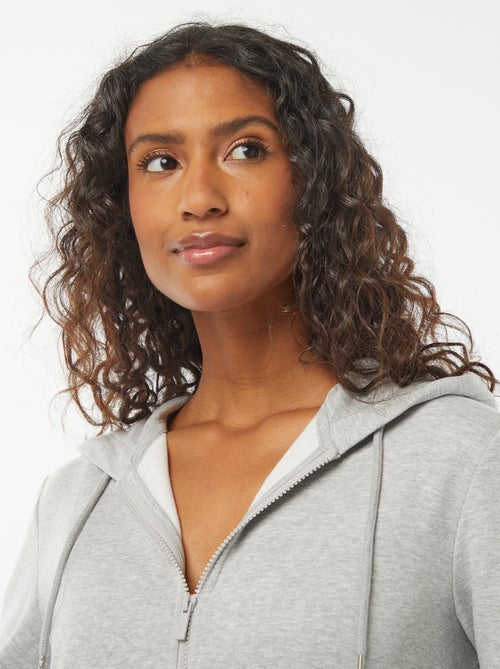 Damesvest van sweatstof met rits en capuchon - Kiabi