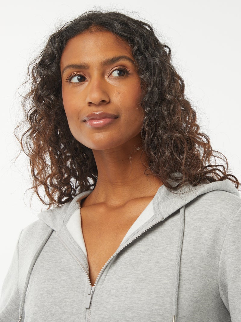 Damesvest van sweatstof met rits en capuchon Grijs - Kiabi