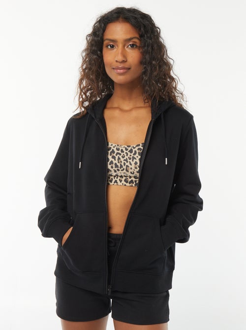 Damesvest van sweatstof met rits en capuchon - Kiabi