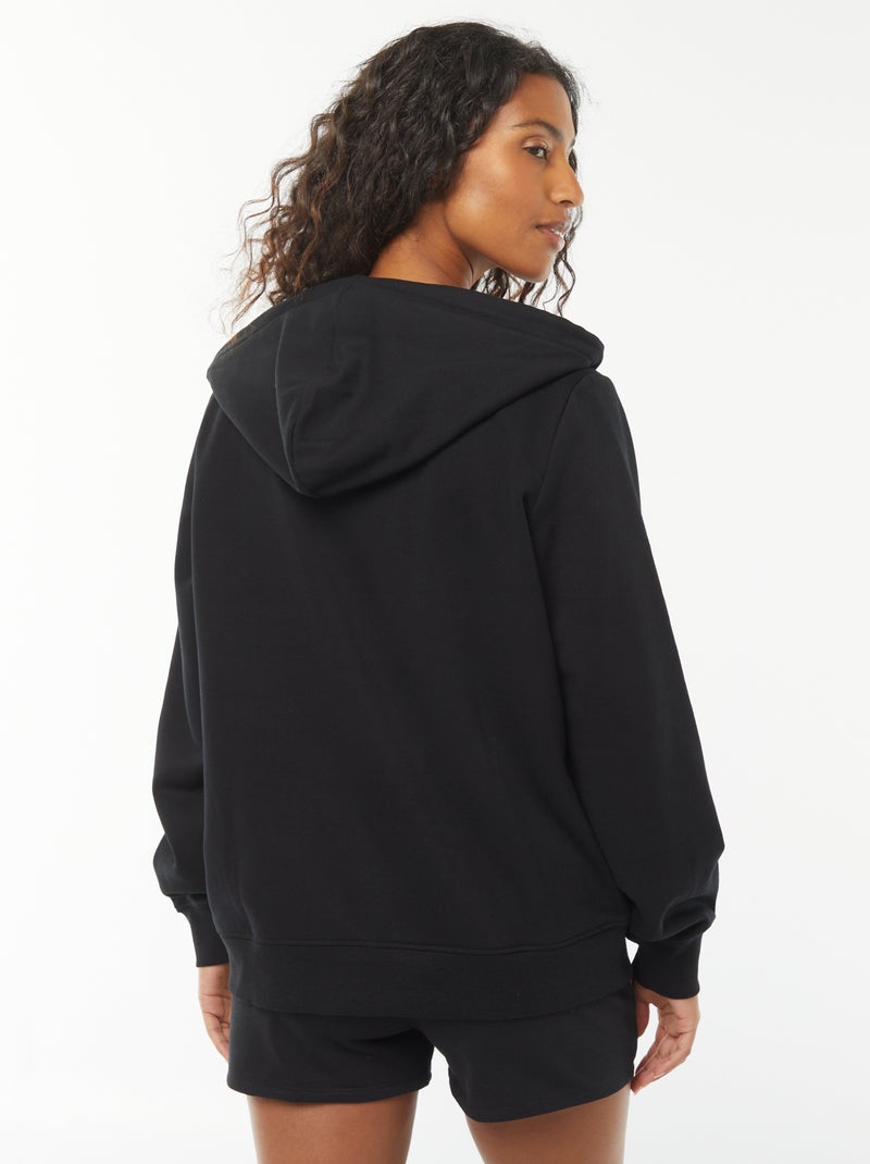 Damesvest van sweatstof met rits en capuchon zwart - Kiabi