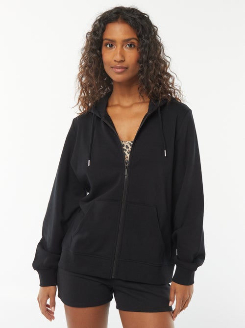 Damesvest van sweatstof met rits en capuchon - Kiabi