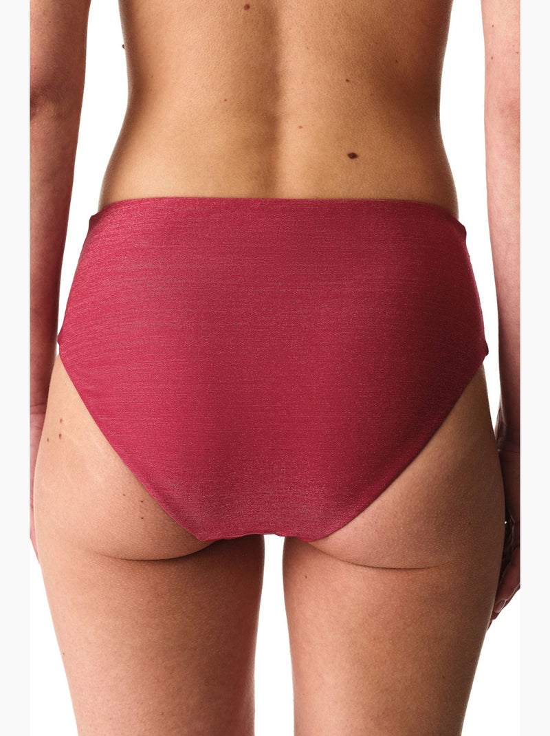 Dayana bikinibroekje met hoge taille en plooidetail, glanzend penti Bordeauxrood - Kiabi