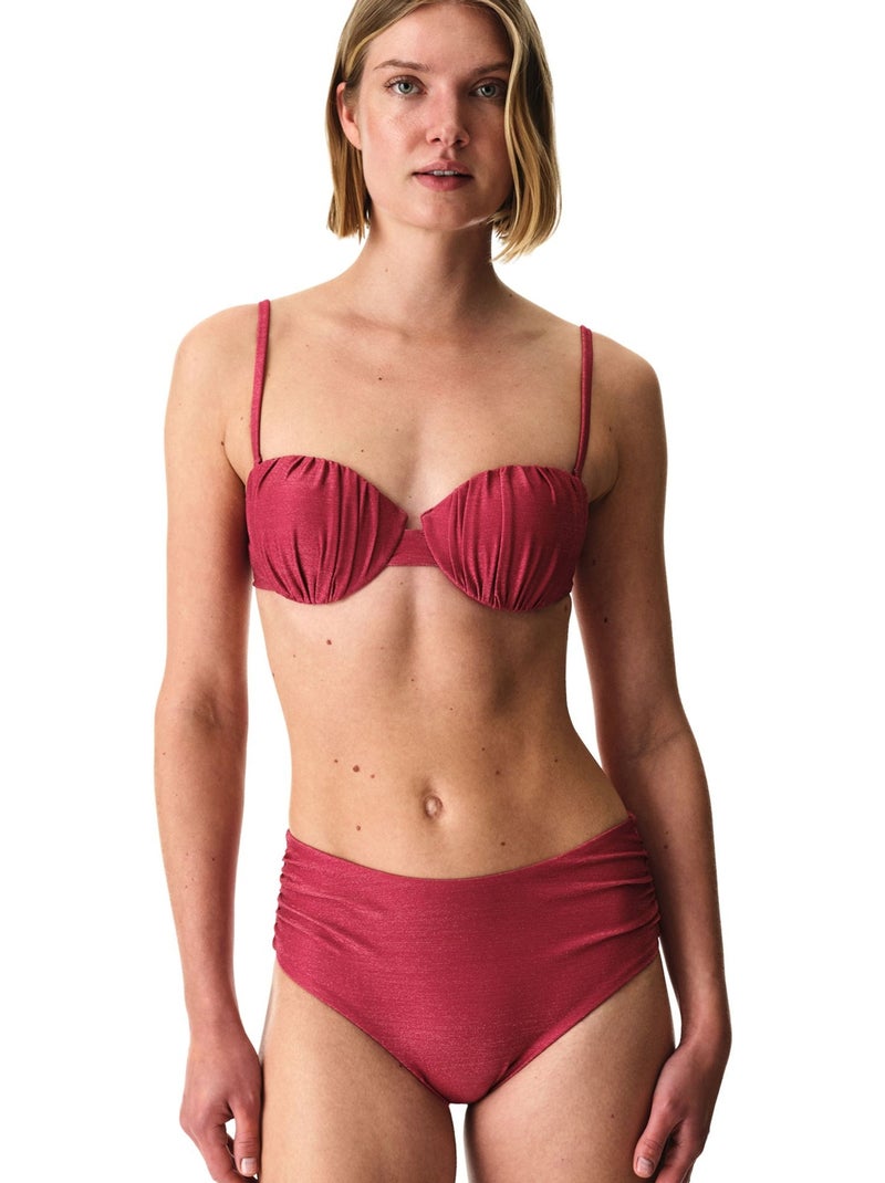 Dayana bikinibroekje met hoge taille en plooidetail, glanzend penti Bordeauxrood - Kiabi