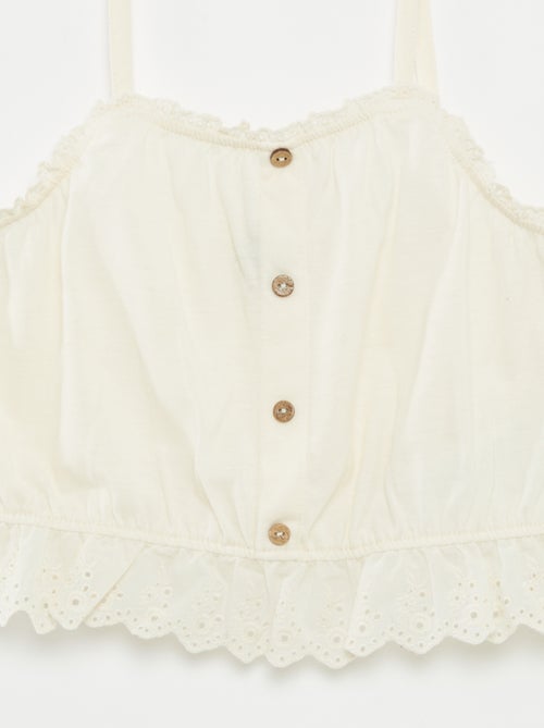 Débardeur à volant avec broderies anglaises - Kiabi