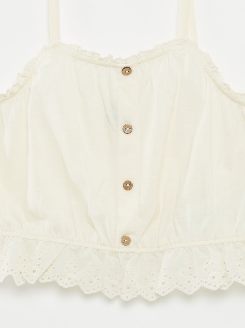Débardeur à volant avec broderies anglaises BLANC - Kiabi