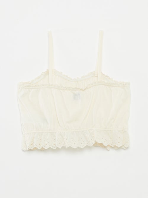 Débardeur à volant avec broderies anglaises - Kiabi