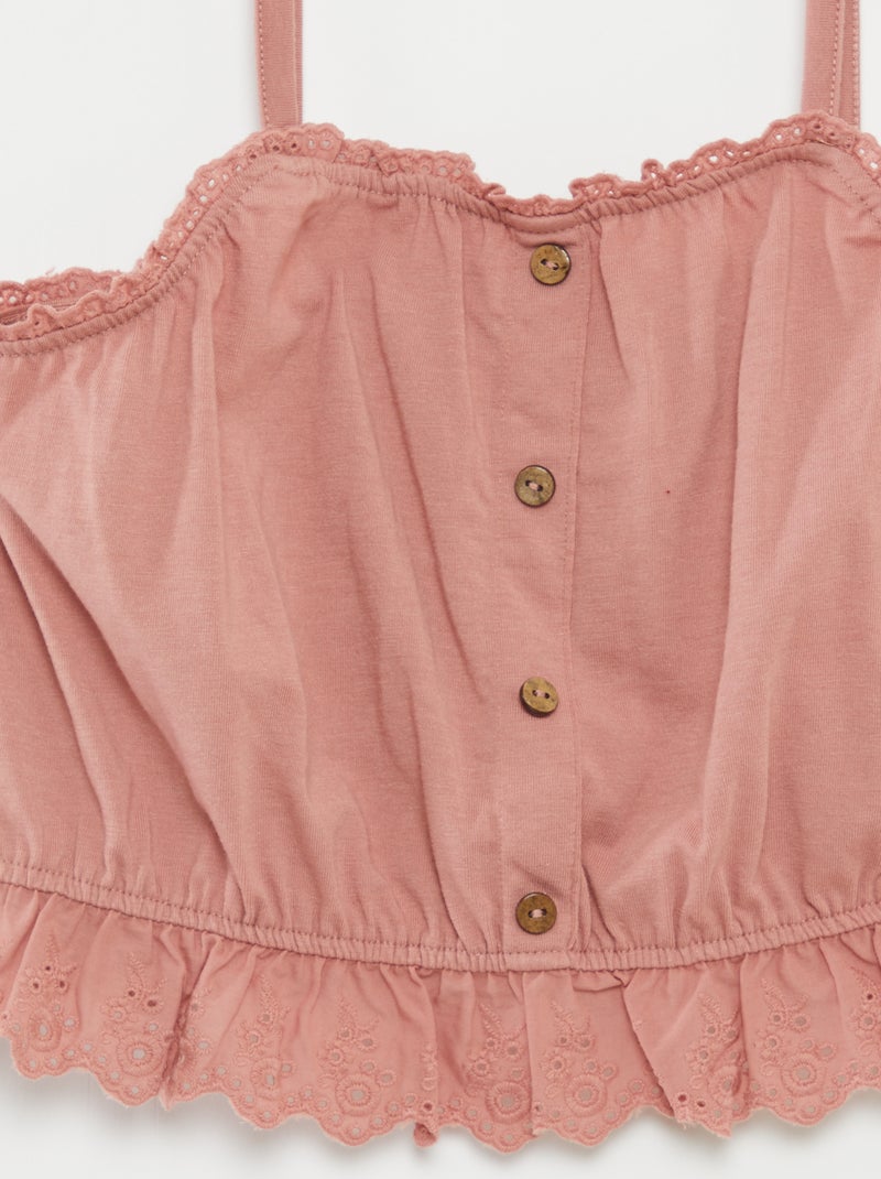 Débardeur à volant avec broderies anglaises ROSE - Kiabi