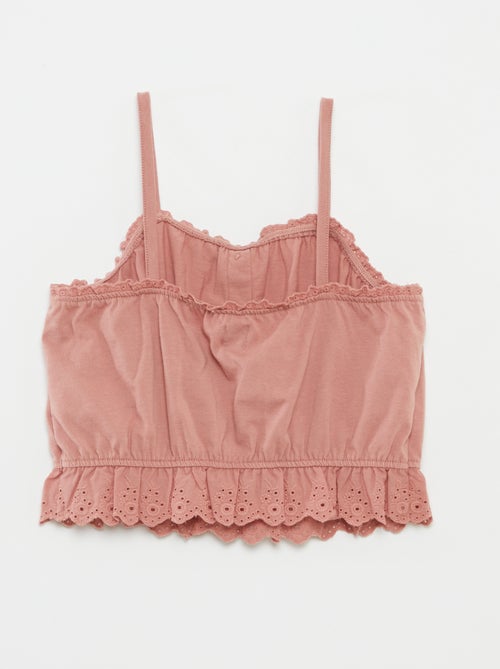 Débardeur à volant avec broderies anglaises - Kiabi