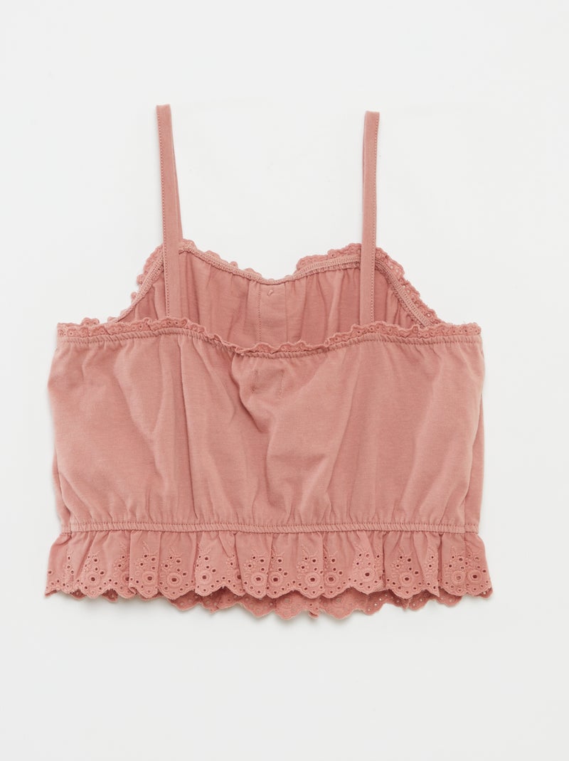 Débardeur à volant avec broderies anglaises ROSE - Kiabi