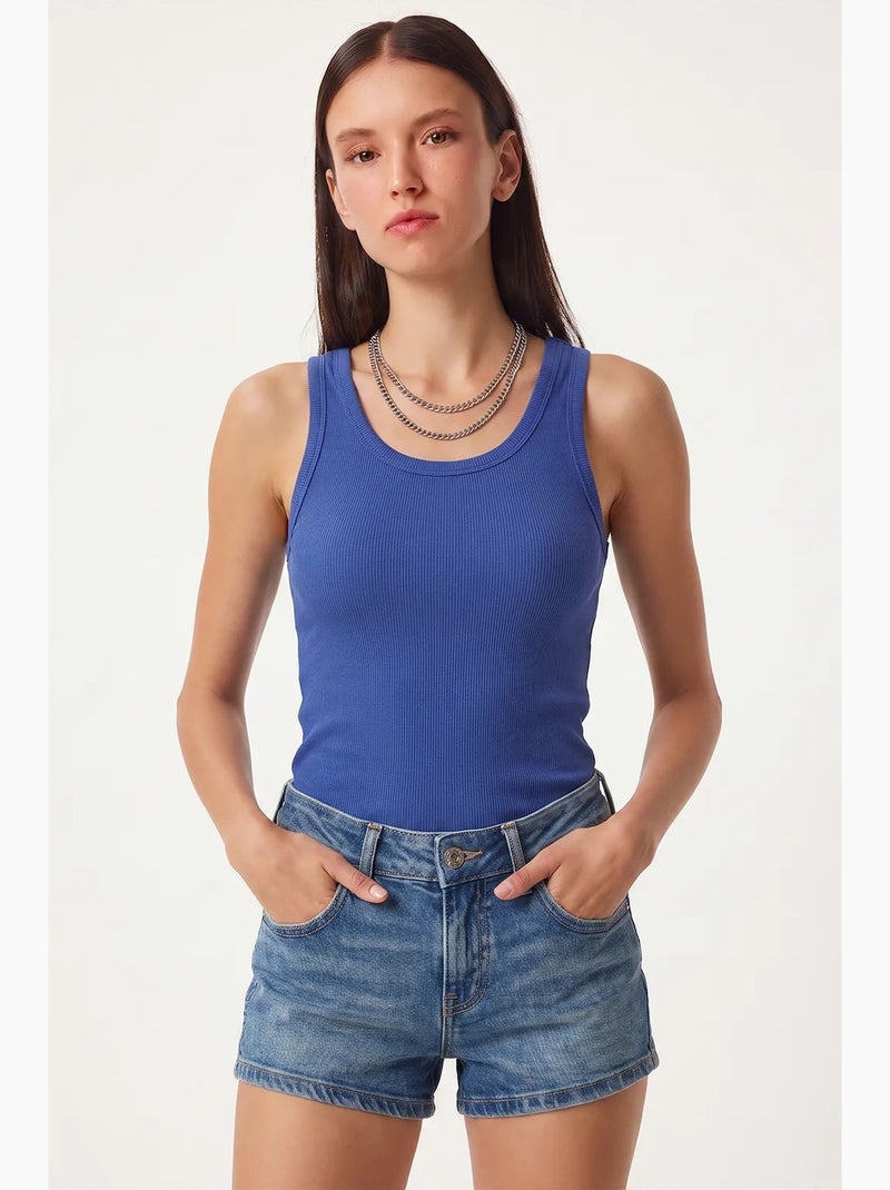 Débardeur ajusté en coton à col en u istanbul Bleu cobalt - Kiabi