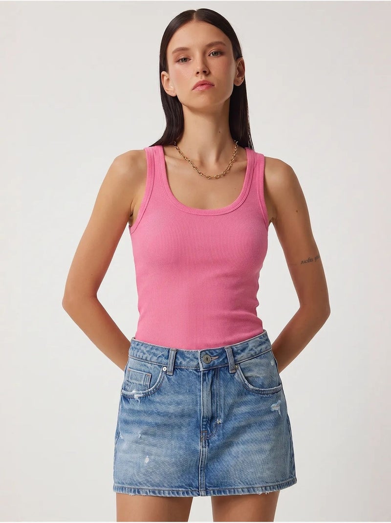 Débardeur ajusté en maille à col en u, lot de 2 istanbul Rose fluo/Solinotes - Kiabi
