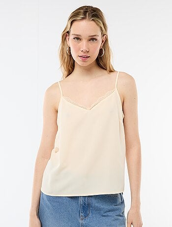 Débardeur avec fines bretelles réglables et col en dentelle