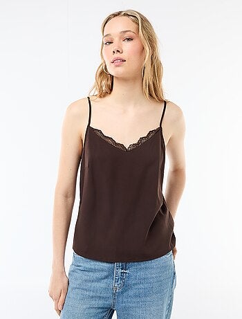 Débardeur avec fines bretelles réglables et col en dentelle