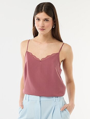 Débardeur avec fines bretelles réglables et col en dentelle