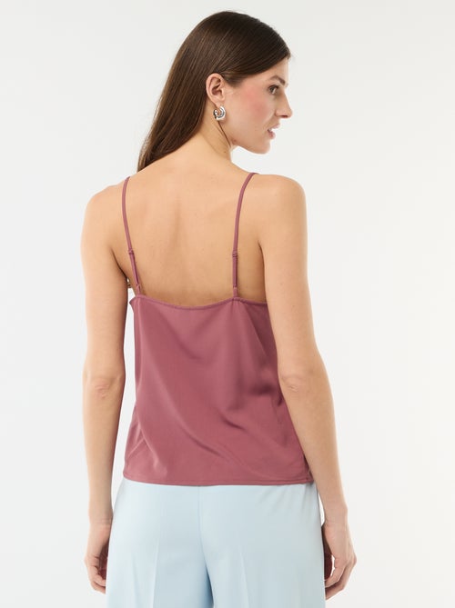 Débardeur avec fines bretelles réglables et col en dentelle - Kiabi