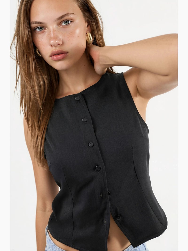 Débardeur boutonné hiccup Noir - Kiabi
