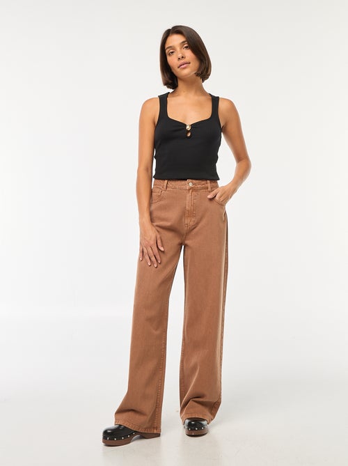 Débardeur côtelé avec détail bouton doré au col - Kiabi