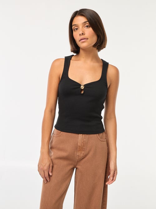 Débardeur côtelé avec détail bouton doré au col - Kiabi