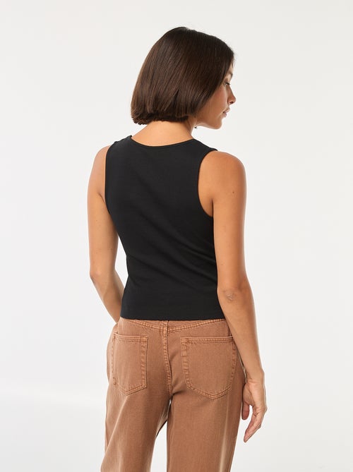 Débardeur côtelé avec détail bouton doré au col - Kiabi