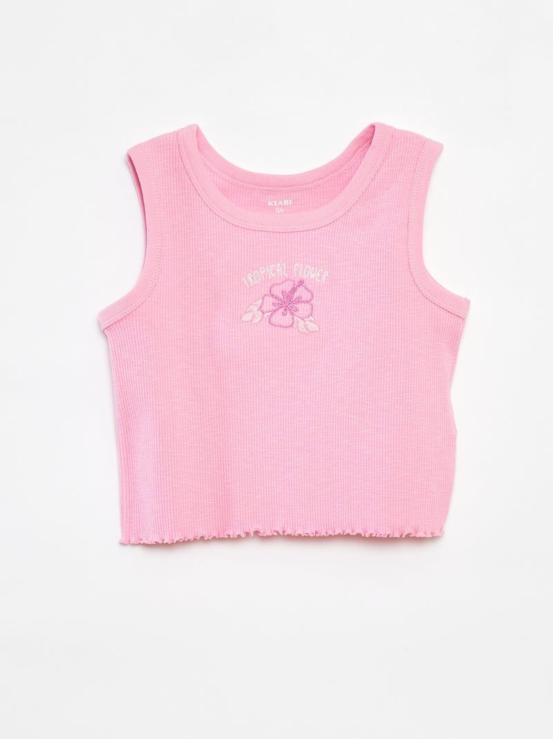 Débardeur côtelé brodé ROSE - Kiabi