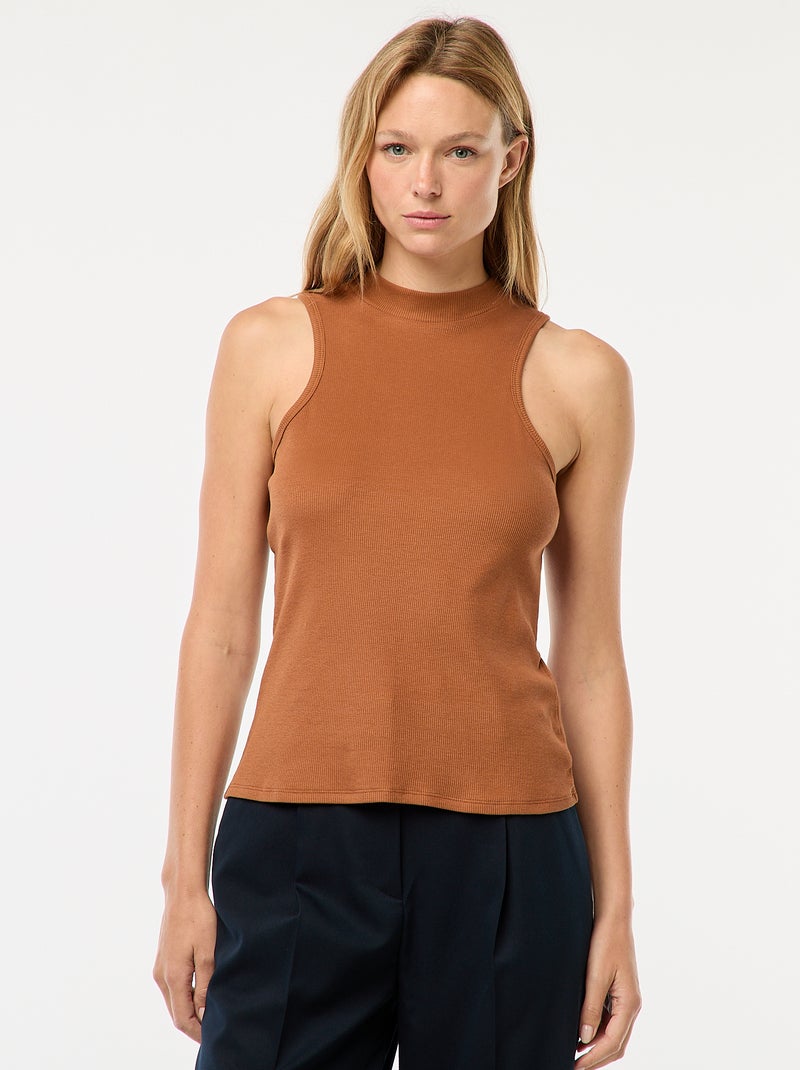 Débardeur côtelé emmanchures américaines Marron - Kiabi