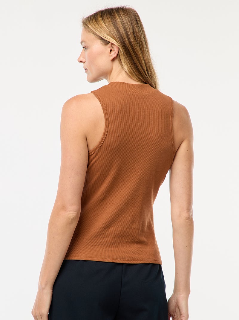 Débardeur côtelé emmanchures américaines Marron - Kiabi