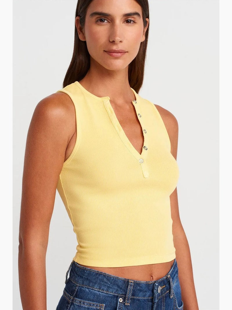 Débardeur court côtelé mélange coton dilvin Jaune citron - Kiabi