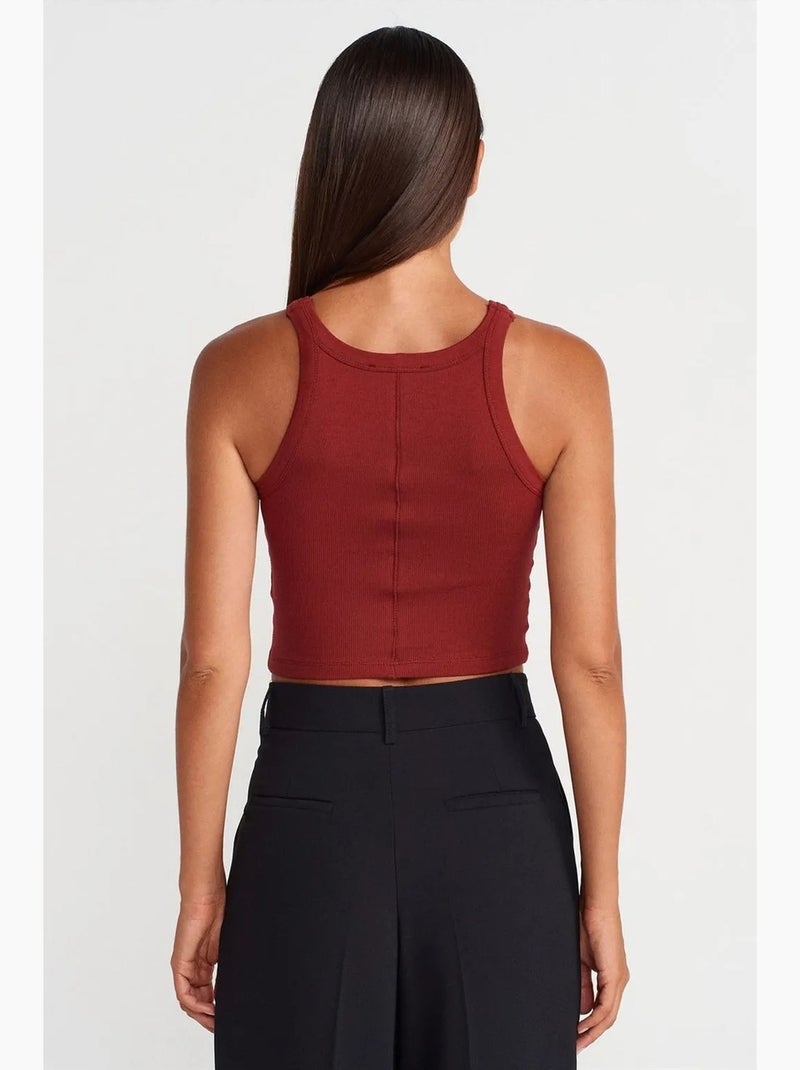 Débardeur court côtelé mélange coton dilvin Rouge bordeaux - Kiabi