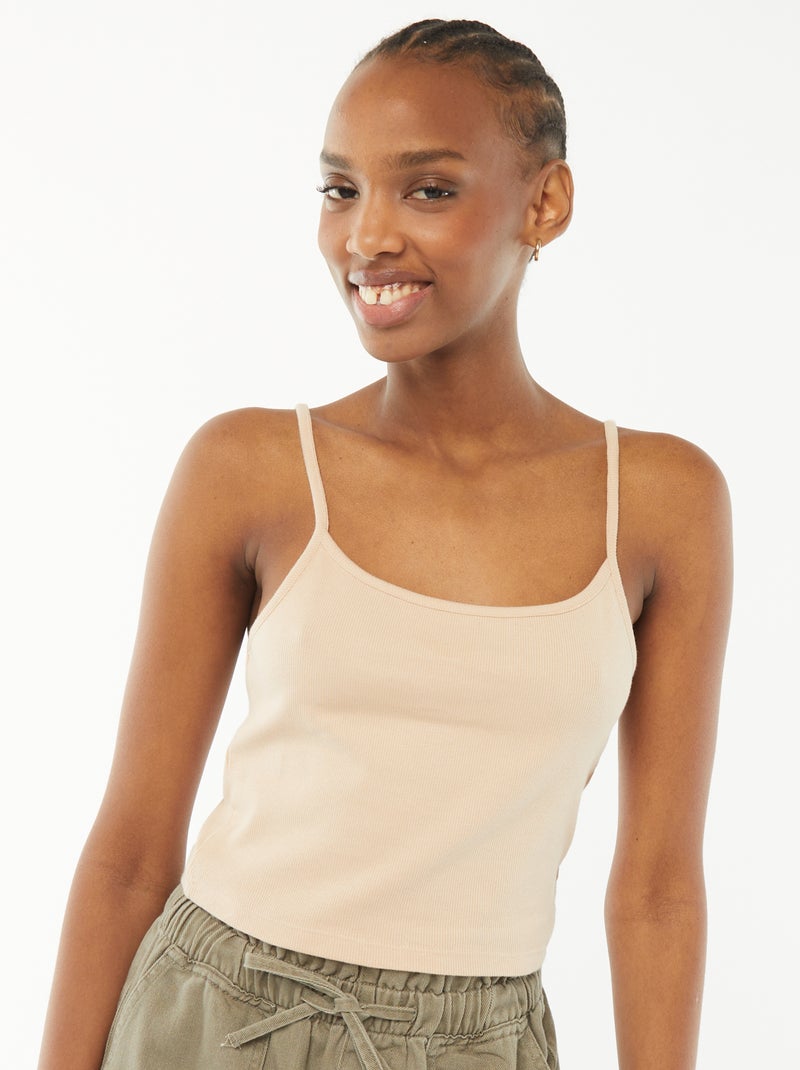 Débardeur crop-top en matière côtelée Beige - Kiabi