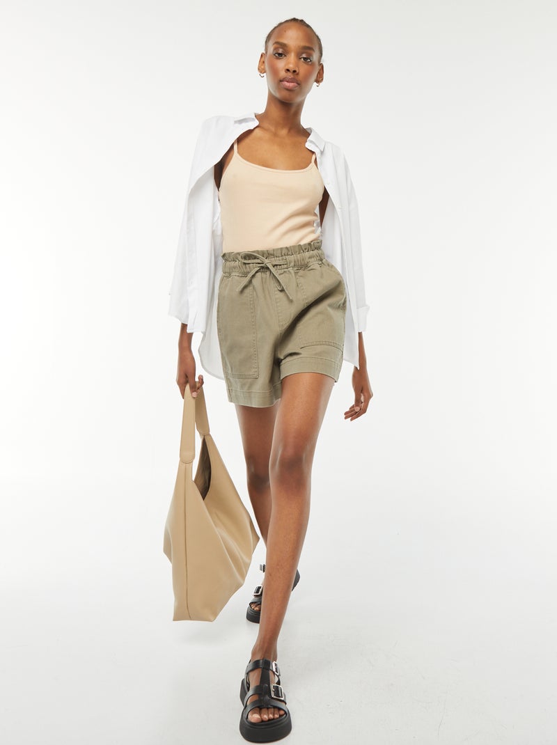 Débardeur crop-top en matière côtelée Beige - Kiabi